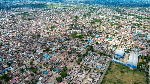 High angle view of buildings in city