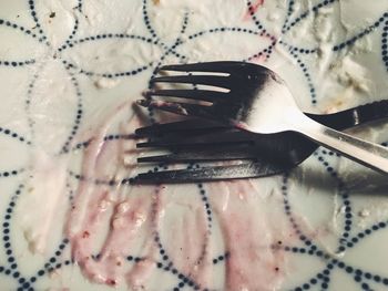 High angle view of dessert in plate on table
