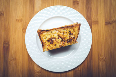 High angle view of breakfast in plate on table