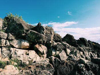 Low angle view of rock formations against sky