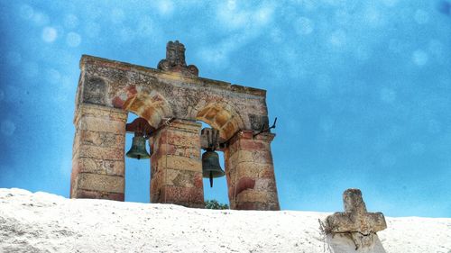 Low angle view of built structure against blue sky