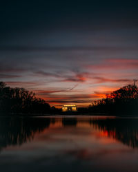 Scenic view of lake against sky during sunset