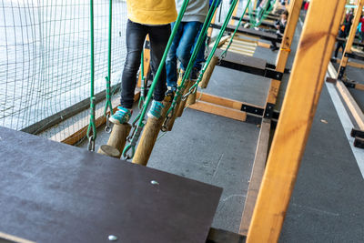 Low section of man working in train
