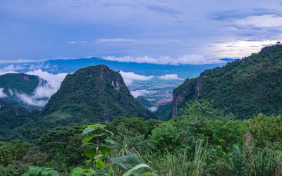 Panoramic view of landscape and mountains against sky