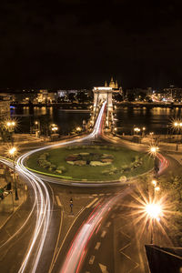 Light trails on road at night