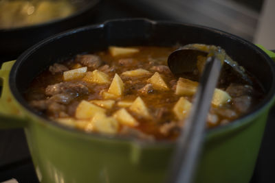 High angle view of food in bowl on table