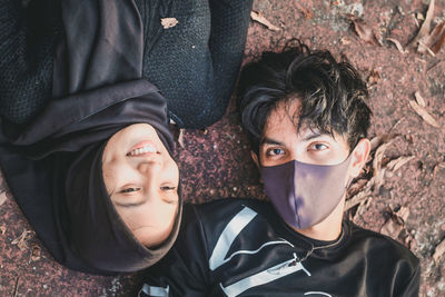 High angle portrait of friends boy outdoors