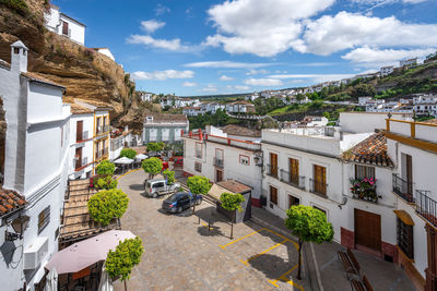 High angle view of townscape against sky