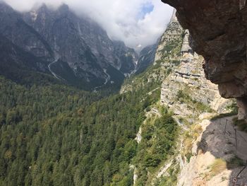 High angle view of valley and mountains