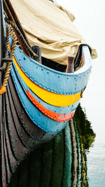 Close-up of boat moored in water