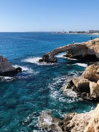 Scenic view of sea against clear sky