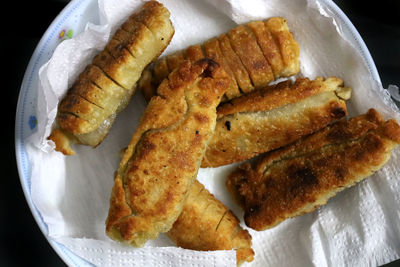 High angle view of bread in plate