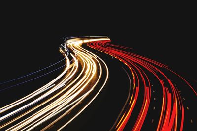 Light trails on road at night