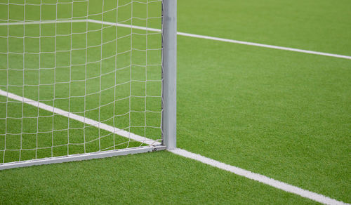 High angle view of soccer on playing field