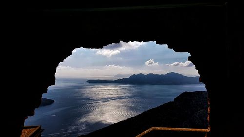 Scenic view of sea seen through cave