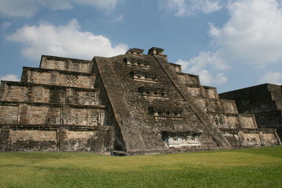 Low angle view of old ruin building against sky