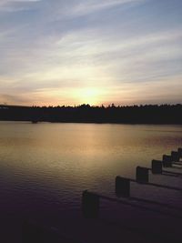 Scenic view of lake at sunset