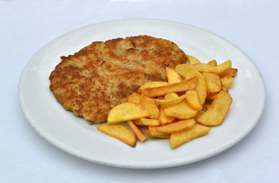 High angle view of breakfast served in plate on table