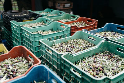 High angle view of food for sale at market stall