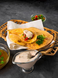 High angle view of food on table