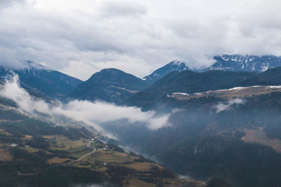 Scenic view of snowcapped mountains against sky