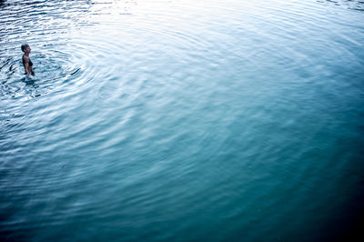 High angle view of person swimming in sea