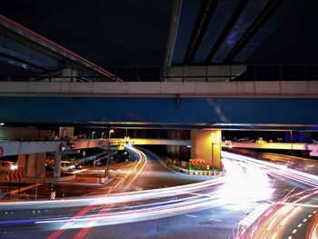 Light trails on road at night