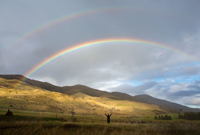 Scenic view of rainbow against sky