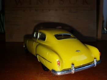 Close-up of yellow toy car
