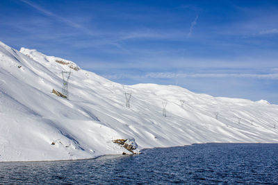 Scenic view of snow covered mountain against sky