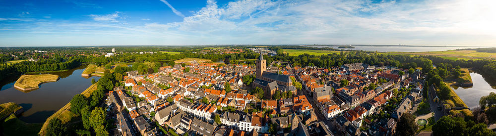 High angle view of townscape against sky