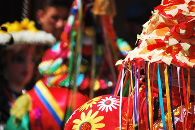 Close-up of decorations for sale at market stall