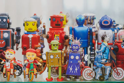 Close-up of toys for sale