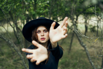 Young woman wearing hat