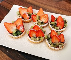 High angle view of salad in plate on table