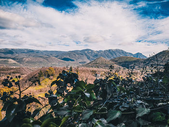 Scenic view of mountains against sky