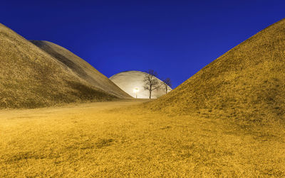 Panoramic shot of land against clear blue sky