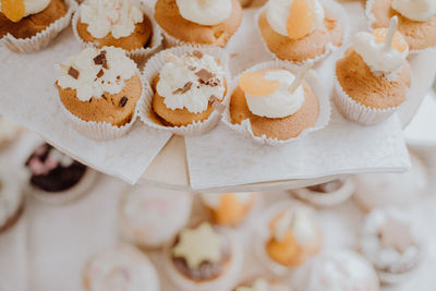 High angle view of cupcakes