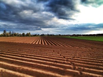 Scenic view of field against cloudy sky