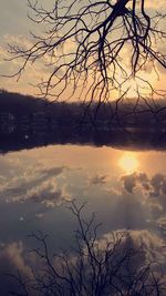 Scenic view of lake against sky at sunset