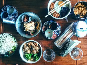 Close-up of served food on table