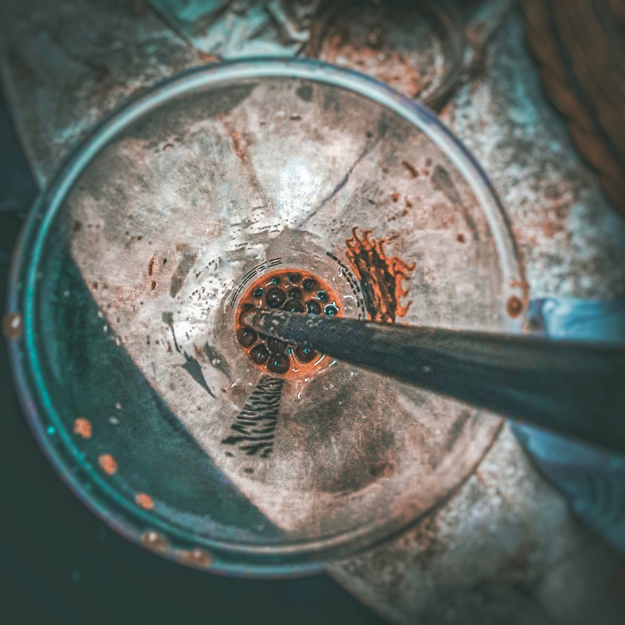 HIGH ANGLE VIEW OF OLD RUSTY METAL
