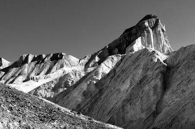 Panoramic view of snowcapped mountains against clear sky