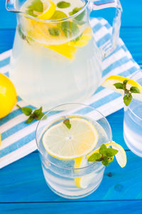 Close-up of drink on glass table