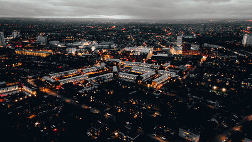 Aerial shot of an illuminated town