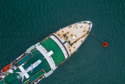 High angle view of ship in sea