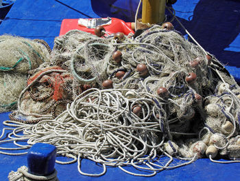 Close-up stack of fishing nets