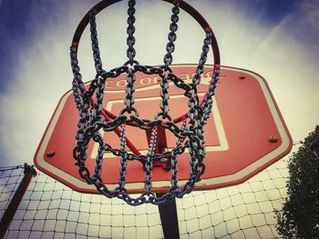 Low angle view of basketball hoop against sky