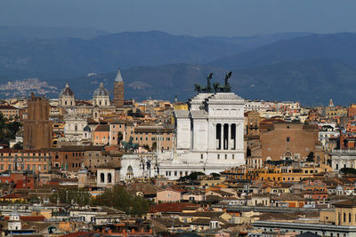 Panorama on the city of rome, altare della patria, roofs, churches and domes. 