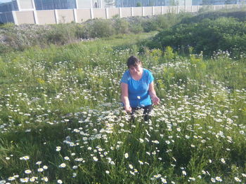 Woman in flower field